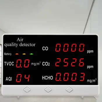 Digital Interior/al aire libre CO/HCHO/TVOC Probador AQI Medidor de CO2 Monitor de Calidad del Aire del Detector Multifuncional Hogar Analizador de Gases