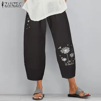 2021 Verano Casual Pantalones Largos ZANZEA las Mujeres Ancho de la Pierna de los Pantalones de Cintura Elástica Florales Impresos Harén Pantalones Pantalon Femenino Streetwear