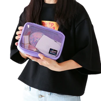 Chica Transparente de PVC Bolsa de Cosméticos de las Mujeres de Nueva Brillantes de la Cremallera de Maquillaje en Caso de que el Estudiante coreano de la Carta de la prenda Impermeable de Viajes de Lavado Caso