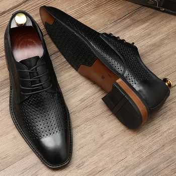 De los hombres Casual Zapatos hechos a Mano de los Hombres de los Hombres de Negocios de Oxford Zapatos de cuero genuino de los Hombres Mocasines de encaje hasta la Moda los zapatos de los Hombres Calzado