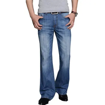 2020 Mens Modis Gran Quemado Jeans Boot Cut Pierna Acampanada de Ajuste Suelto de Cintura alta del Macho Diseñador Clásico de los Vaqueros del Dril de algodón Pantalones jeans Biker