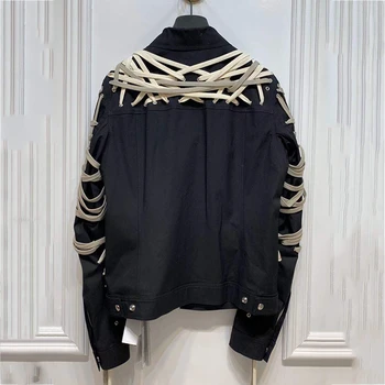 IEFB cuerdas de alta calidad negro chaquetas para los hombres cordón deisn 2021 nueva primavera ropa de vendaje abrigo slim fit tapas de diseño