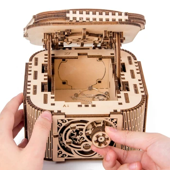 DIY Juego de Niños Adolescentes Caja de Joyería de Madera Modelo Ensamblado de Almacenamiento en 3D Juguetes Regalos Decorativos de Transmisión Mecánica