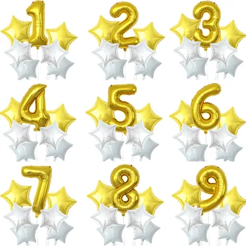 7Pcs Feliz Cumpleaños 32pulgadas Número de Globos de Estrellas de papel de Aluminio Globos de Helio Bebé 1 2 3 4 5 Año Parte de la Decoración de la ducha Juguetes de Niños Globos