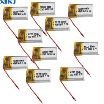 XINJ 10pcs 3.7 V 80 mAh ion litio de la batería de polímero de li po celular 301220 Para el BRICOLAJE auriculares bluetooth auriculares altavoz inteligente reloje