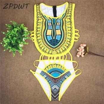 ZPDWT Tribales de trajes de baño de las Mujeres Africanas de Impresión de Natación Traje de Baño de Corte Monokini Vendaje de Una sola Pieza Traje de baño Femenino de trajes de baño Trikini