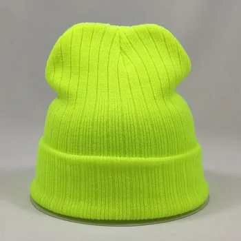 Brillante de Color Liso para Hombre de Gorro de Invierno Tejer Sombreros para las Mujeres Acrílico Elástico Suave Sombreros Amarillo Neón Rosa