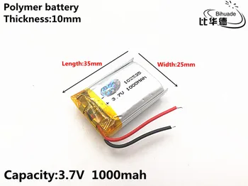 2pcs/lot Buen Qulity 3.7 V,1000mAH,102535 de Polímero de litio ion / Li-ion de la batería de JUGUETE,BANCO de POTENCIA,GPS,mp3,mp4