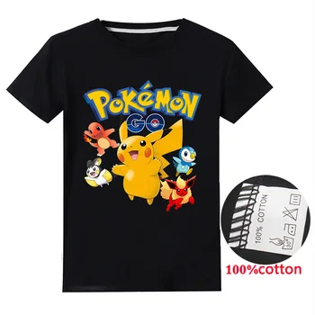 TAKARA TOMYpokemon Pikachu Algodón para Niños Impreso T-shirt Niños de Cuello Redondo de Manga Corta de Anime Periférica Vestido de Fiesta