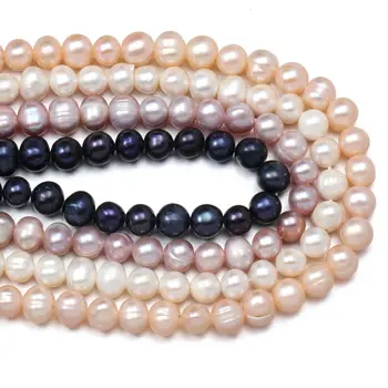 Ronda de cuentas de Perlas Naturales, Perlas de agua Dulce Collar De la Pulsera de la Joyería de BRICOLAJE Para Mujeres Tamaño de 6-7mm