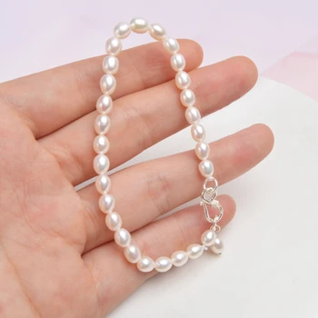 ASHIQI 4.5-5 mm de agua dulce Natural de la perla Pulseras de la Plata Esterlina 925 de la Vendimia de la Joyería para las mujeres de regalo de 2020 Nuevo