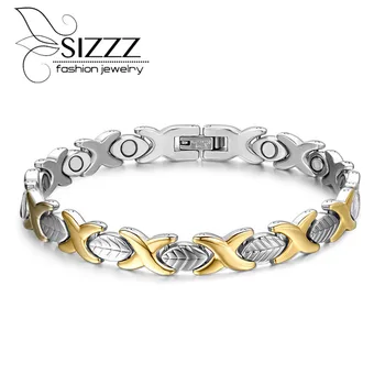 SIZZZ de Titanio de acero magnético tendencia exquisito del color del oro de la hoja de la moda de la pulsera&brazaletes para las mujeres