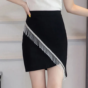 ATDYSPM faldas de las Mujeres 2020 de verano de diseño de moda de nueva mosaico de diamante de la Borla de la falda de las señoras atractivas irregular de Una Línea de mini faldas