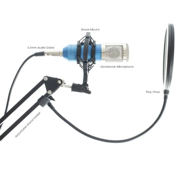 BM-800 Profesionales Capacitiva Micrófono Vocal de Grabación Mic atado con alambre para el Equipo