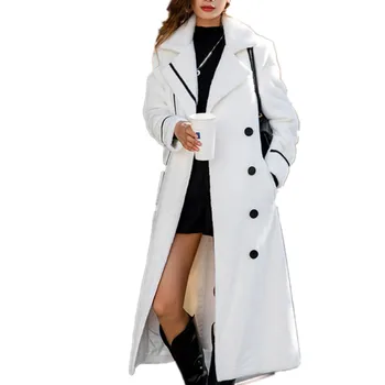 Blanco de la moda de cachemira abrigo de las mujeres de doble botonadura slim estilo de Inglaterra invierno largo elegante abrigo