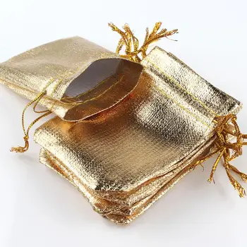 50pcs/lote de Joyería de Embalaje de la Lámina de Oro de Tela con Cordón de Regalo de Navidad de Regalo de Embalaje Bags7x9cm 9x12cm de la Boda Bolsas de Regalo Bolsas