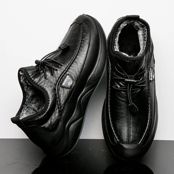 De cuero para Hombre Zapatos de Invierno de Piel Caliente de los Hombres Casual Zapatos al aire libre Impermeable antideslizante Botas de Nieve Zapatos de Macho Caliente de la Venta de Calzado 2021