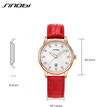 SINOBI de la Moda Casula Mujer de Cuero de los Relojes de Rojo Calendario de Cuarzo Relojes de Pulsera Colorido Reloj de la Muchacha del Reloj Relogio Feminino