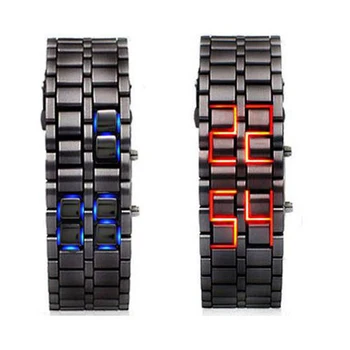 Reloj de los Hombres del Deporte de Moda Reloj de Cuarzo de Metal Digital de Hierro del Metal LED Rojo Samurai para los Hombres Muchacho Deporte Simple Wathes Relogio Masculino