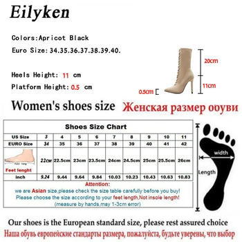 Eilyken 2021 Nuevo Tramo de Tela de las Mujeres de Tobillo Botas de tacón de Zapatos de Mujer de Tacón Alto Sexy Punta del Dedo del pie Encaje Hasta las Botas Para la Primavera/Otoño