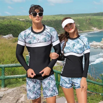 Marca MEIYIER 2020 NUEVO coreano de guardia de erupción de trajes de baño para las mujeres de los hombres de manga larga traje de baño para las parejas coincidentes playa de licra M-3XL