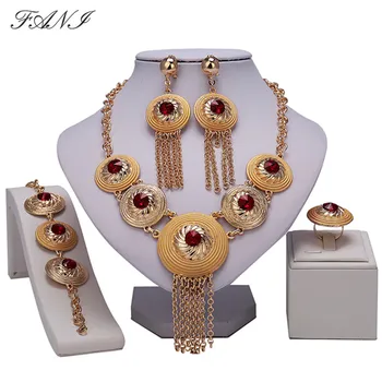 Fani de la moda Africana Conjuntos de Joyas de la marca 2018 Dubai Gold-color de cristal de la Joyería Conjunto Mayorista de nigeria nupcial de la perla de la Joyería Conjunto