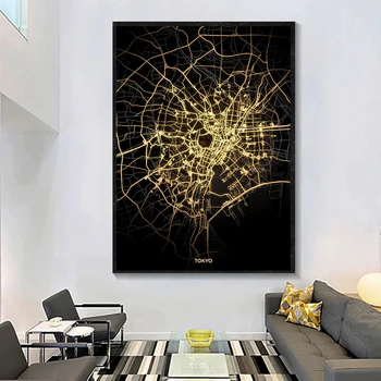 Mapas de la ciudad del Oro Negro Palabra de Cartel de París, Londres, Nueva York, Impresión de la Lona de Pintura de Arte de la Pared de la Imagen para la Sala de estar Decoración de la Oficina