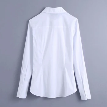 ZA Nuevas de Primavera y Otoño de las Mujeres Retro Simple Estilo Delgado de Manga Larga Camiseta Básica Blanca Camisa Casual Tops XITIMEAO