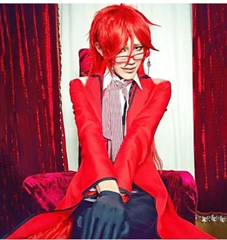 El Anime de Black Butler Muerte Shinigami Grell Sutcliff Cosplay Uniforme Rojo Traje de Gafas de Carnaval Disfraces de Halloween para Mujeres Hombres
