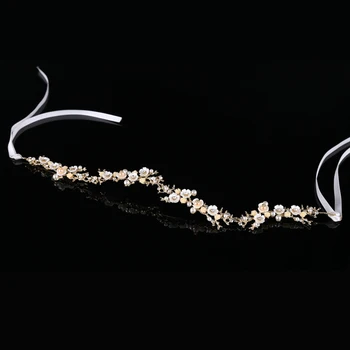 Una nueva cosecha de Oro de la Flor de Cristal de la Perla de la Diadema de Novia Tocados de Pelo de la Joyería hecha a Mano de las Mujeres de la tiara de la Novia Accesorios para el Cabello FD564