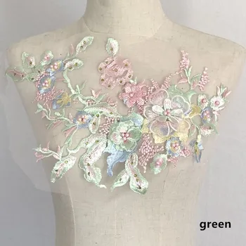 Estéreo de flores con cuentas de malla bordado de encaje de tela de patch vestido de accesorios de decoración