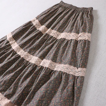 Japón Estilo Mori Girl de la Impresión Floral de Algodón de lino de la Falda Suelta altura de la Cintura Una línea de Falda de las Mujeres