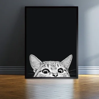 Estilo nórdico en Blanco y Negro Precioso Gato Lienzo Cartel de Arte de Pared de Imágenes Grabados para el Dormitorio de la Decoración Sin Marco