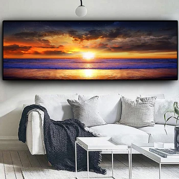 Puestas de sol Cielo Naturales Colorf de la Costa del Mar Océano, Paisaje, Panorama, Pintura en tela, Posters y Arte de la Pared de Impresión de Imagen para la Sala de estar