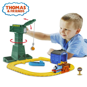 Original de Thomas & Friends Crisis En El Muelle Conjunto de los Niños de la Aleación de Pequeño Tren de vía de Tren Juguetes de DWB96 Con Accesorios Para el Niño de Juguete