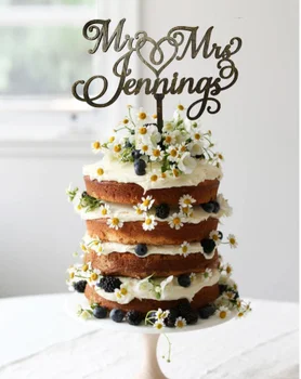 Pastel de bodas topper personalizado Mr y Mrs caligrafía topper de la torta,Personalizada apellido de oro de madera topper de la torta,regalos de boda