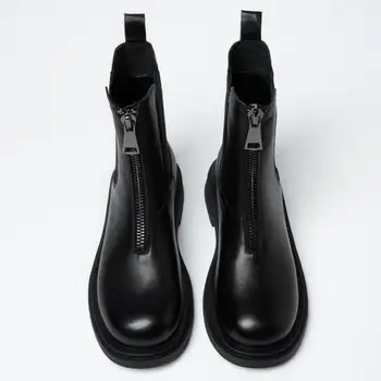 Zapatos Botas De Las Mujeres De Nueva 2020 Puntera Redonda Cierre De Cremallera Invierno Calzado Botines De Damas De Tacón Bajo Las Botas De Goma Botas Mujer