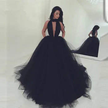 Los Musulmanes negros Vestidos de novia de 2021 Vestido de Bola vestido de Tul en la Espalda Abierta Sexy Islámica Dubai, Arabia saudita Largo del Vestido de boda