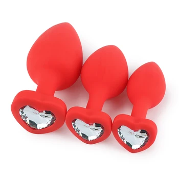 MaryXiong 3PCS/lot color Rojo en Forma de Corazón de Silicona Tapones Anales Butt Plugs de Pedrería Sexo Tapón de Juguetes para Adultos para los Hombres las Mujeres Gay Anal Trainer