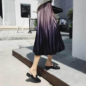 YD-NUNCA Gradiente de Color de Terciopelo Elegante Faldas Largas de Mujer Otoño Invierno Cintura Alta Falda Plisada Femenino