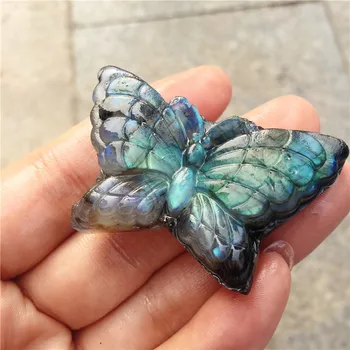 1pcs Hermoso cristal tallados natural tallada a mano de piedra labradorita mariposa collar de la joyería de la moda regalos