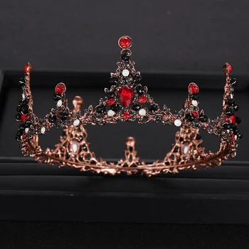 Vintage Redondo Rojo Negro de Cristal de la Reina de la Corona de Diadema tiara de la Boda Accesorios para el Cabello de Novia Diadema tiara del Pelo de la Joyería