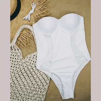INGAGA Empuje hacia Arriba de los Trajes de baño de Alta Corte de trajes de baño de Mujer Sexy Malla de Una sola pieza Trajes de Blanco Traje de Baño de las Mujeres 2021 Correa de la ropa de playa