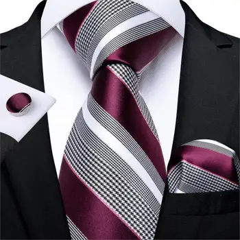 La moda Corbata a Rayas Para los Hombres de Rojo de Vino Blanco de Novia de Seda de la Corbata Pañuelo de Gemelos Regalo Corbata DiBanGu Diseño de la Novedad de Negocios MJ-7337
