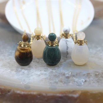 Las Joyas naturales de Botella de Perfume de Pendientes Chapados en Oro, Cadenas,piedras de Cristal del Aceite Esencial Difusor Vial de la Joyería Collar de Mayoreo