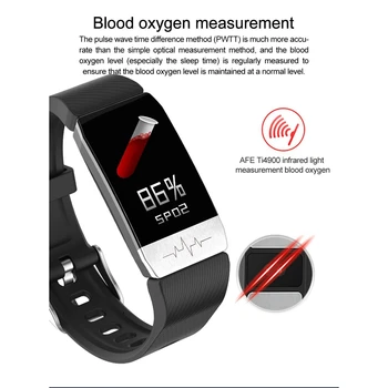 T1S Pulsera Inteligente de la Temperatura Corporal Fitness Tracker con Monitor de Ritmo Cardíaco Sueño de Sangre Preasure Reloj de Deporte Negro