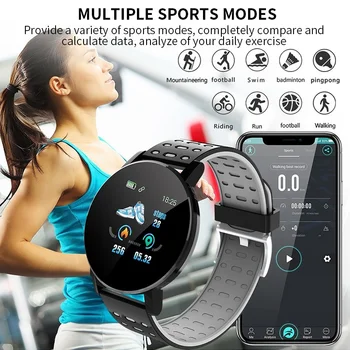119 Además de las Mujeres de los Hombres Reloj Inteligente Bluetooth Smartwatch de la Frecuencia Cardíaca Presión Arterial Monitor de Fitness Inteligente de Pulsera para Android y IOS