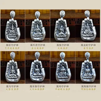 BOCAI S999 plata pura Hombre y la Mujer del Collar de natal Buda colgante de amuletos 12 zodiaco ocho santos patronos sutra del corazón del collar
