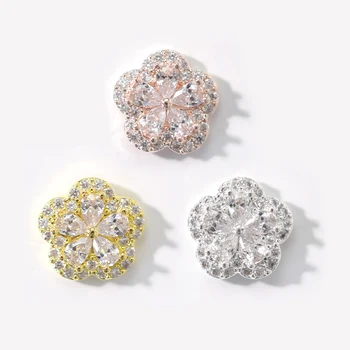 10pcs 3 Colores de Lujo Circón Flor de diamantes de Imitación de Cristal Para Uñas de Aleación de Oro de Nail Art Decoraciones Encantos 3D Flor de Lujo Gemas