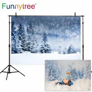 Funnytree fondo de la foto de navidad telón de fondo studio invierno photophone de nieve en el bosque de pinos de la naturaleza vista bokeh photobooth sesión de fotos